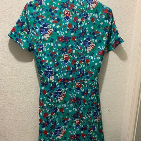 J CREW Teal Green Floral Print Crepe Wrap Dress sz 4 - Picture 12 of 14